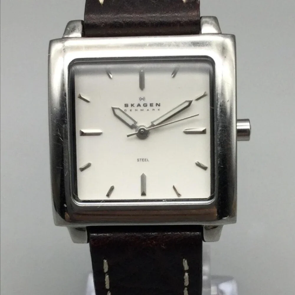 Skagen Womens Watch 29mm White Dial Brown Leather Stainless 251SSLMW New Battery